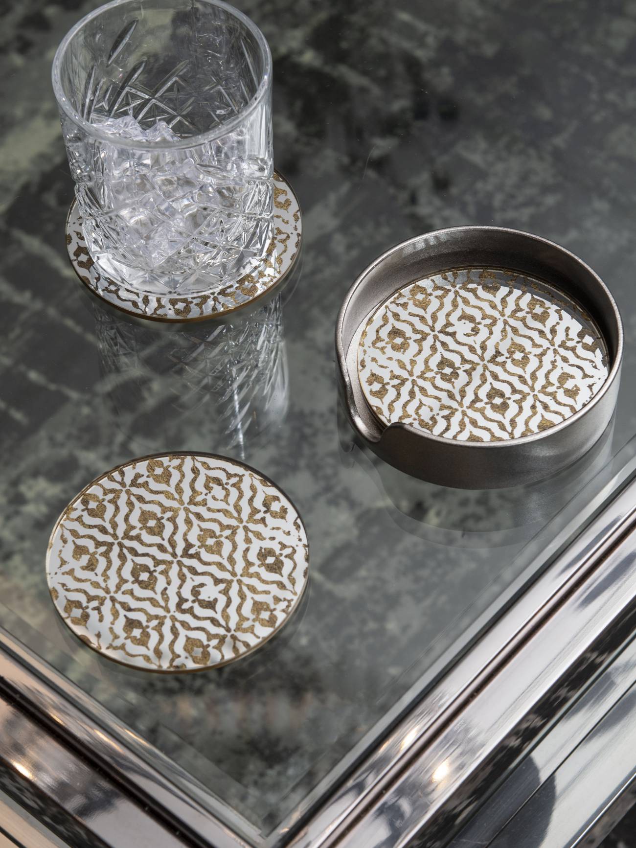 Set of 4 Vienna Antique Gold Diamond Coasters